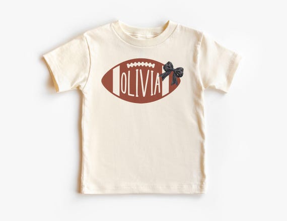 Personalized Black Coquette Bow Football Toddler Girls Shirt - Custom Fall Football Kids Name Tee - Girl Toddler Youth Boho Kids Clothing