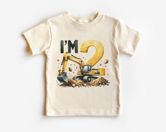 Geburtstag Bagger Kleinkind Shirt - Jungen 2. Geburtstag Bau Kinder Shirt - Ich bin zwei T-Shirt - Boho Natur Kleinkind & Jugend Tee