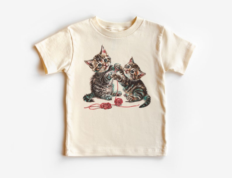 Kittens Playing With Yarn Toddler Shirt Baby Kitty Cat Lover 90s Style Graphic Tee Natural Boho Toddler & Youth Tee Natural Shirt