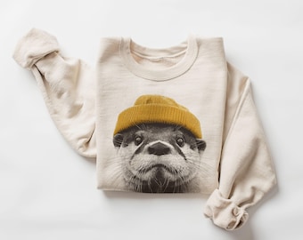 Retro River Otter Wearing Beanie Unisex Sweatshirt