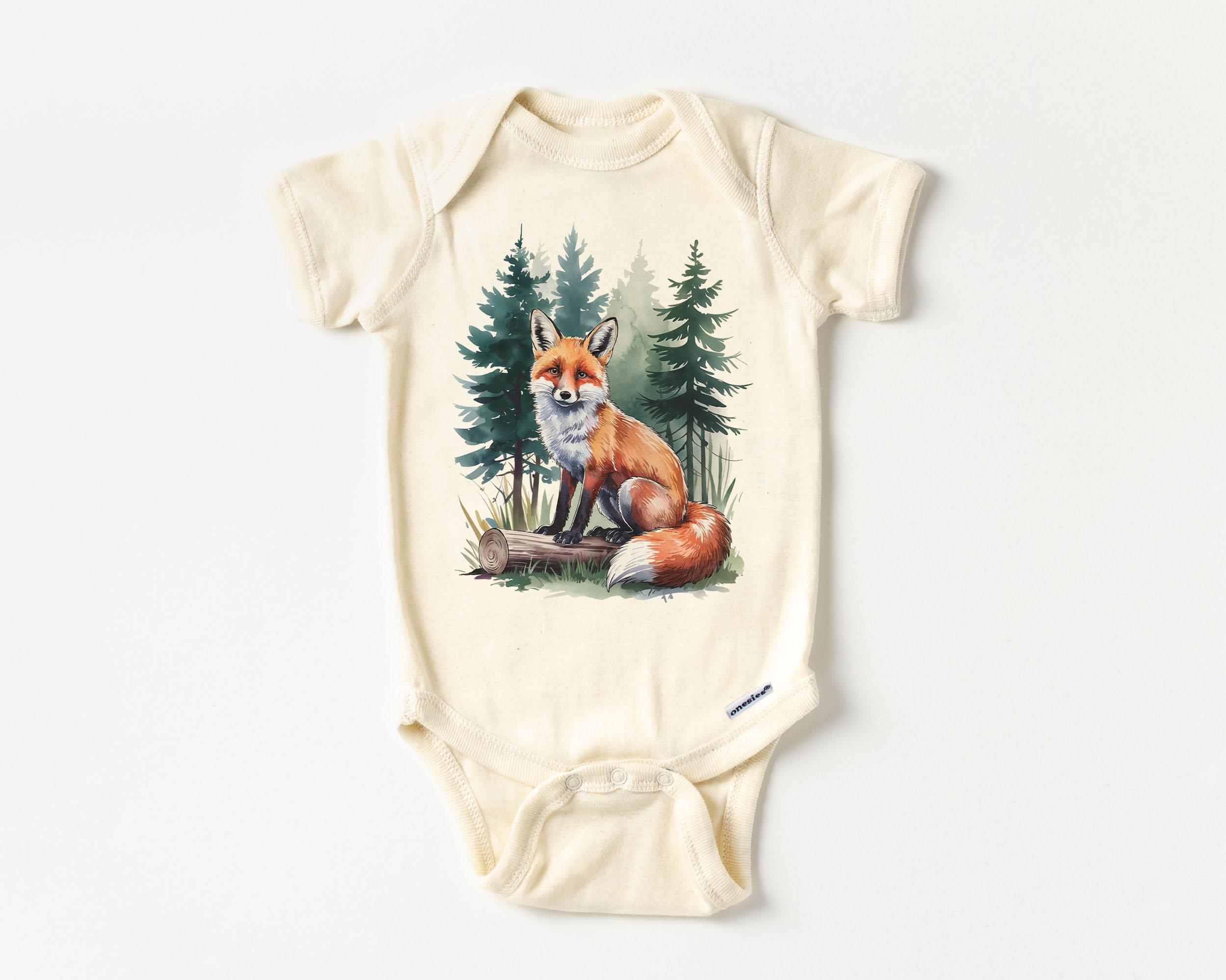 Retro Red Fox on A Log Kids Shirt - 90s Cute Animals Foggy Forest