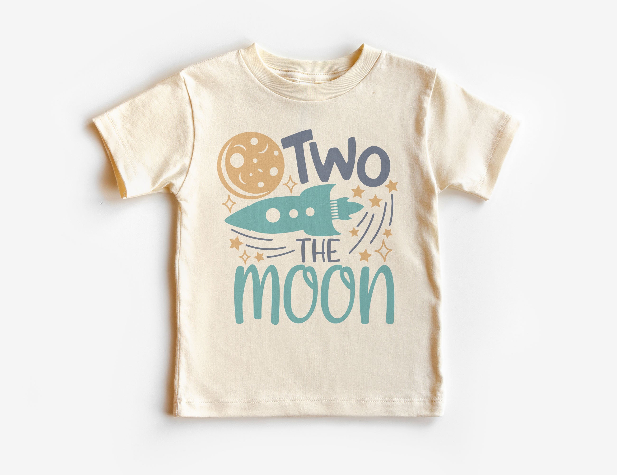 Two The Moon Toddler Shirt - Retro Outer Space Rocket Children's Outfit - Boho Natural Toddler & Youth Tee