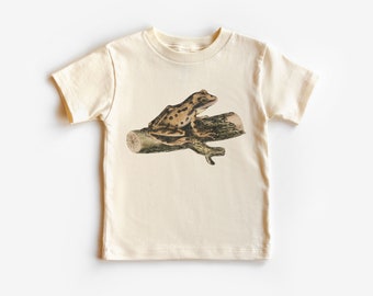 Vintage boskikker op log peuter shirt, schattige kikker minnaar cadeau, herpetologie shirt, retro Boho natuurlijke kinder shirts