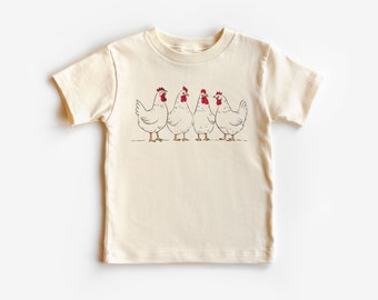 Minimalist Chickens Toddler Shirt - Retro Farm Chicken Kids Outfit - Boho Natural Toddler Youth Graphic Tee
