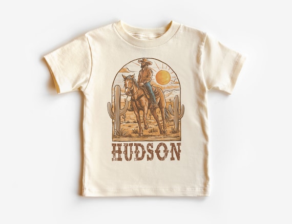 Personalized Cowboy Desert Toddler Shirt - Cool Boys Custom Name Western Horse Tee - Boho Natural Kids Shirts