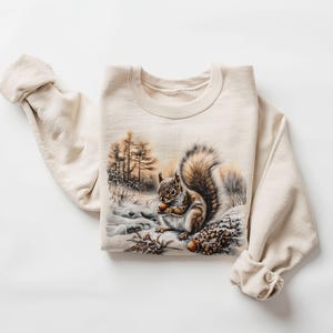 Retro Squirrel With Acorns Winter Forest Scene Sweatshirt - Nineties 90s Vintage Cute Animals Outfit - Boho Unisex Crewneck Sweatshirt