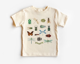 Camicia per bambini retrò Bugs - Abbigliamento per bambini di entomologia carina - Futuro entomologo - Camicie per bambini e giovani Boho Natural