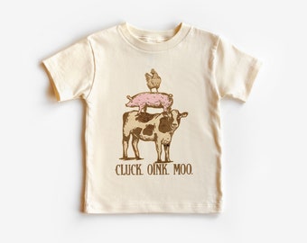 Cute Farm Animals Toddler Shirt - Cluck Oink Moo - Barn Animal Sounds Kids Shirt - Boho Natural Toddler & Youth Tee
