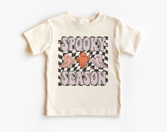 Spöklik säsongströja - Retro spökrutig Halloween-tröja - Naturfärgad t-shirt för småbarn och ungdom
