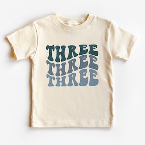Retro Third Birthday Toddler Shirt - Boys Groovy 3rd Birthday Kid&#39;s Tee - Birthday Party Theme - Boho Natural Toddler & Youth Tee