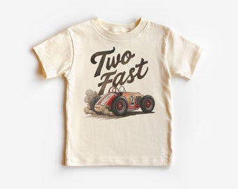 Two Fast Toddler Birthday Shirt - Boys 2nd Birthday Retro Race Car Themed Outfit - Boho Natural Kids & Youth Shirts