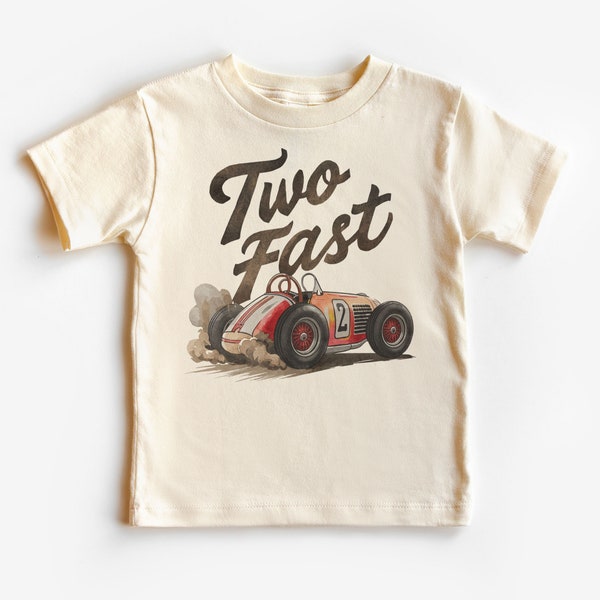 Two Fast Toddler Birthday Shirt - Boys 2nd Birthday Retro Race Car Themed Outfit - Boho Natural Kids & Youth Shirts