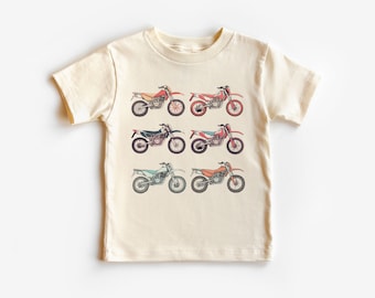 Retro Dirt Bikes In A Row Toddler Shirt - Motorcycle Kids Outfit - Dirt Bike Racing - Boy Toddler Youth Kids Boho Clothing