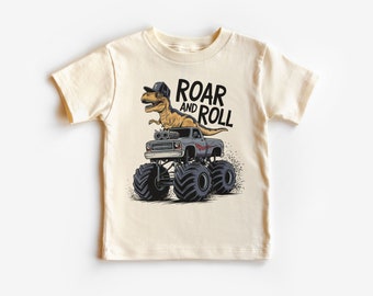 Roar And Roll Dinosaur Monster Truck Camisa para niños pequeños - Cool T-Rex con sombrero Dino Truck Traje para niños - Camiseta natural para jóvenes y adultos para niños pequeños