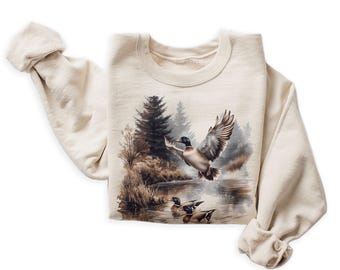 Retro Stockenten Enten Herbst Teich Szene Sweatshirt - 90er Jahre Wasservogel Entenwald Natur Outfit - Boho Unisex Rundhals Sweatshirt