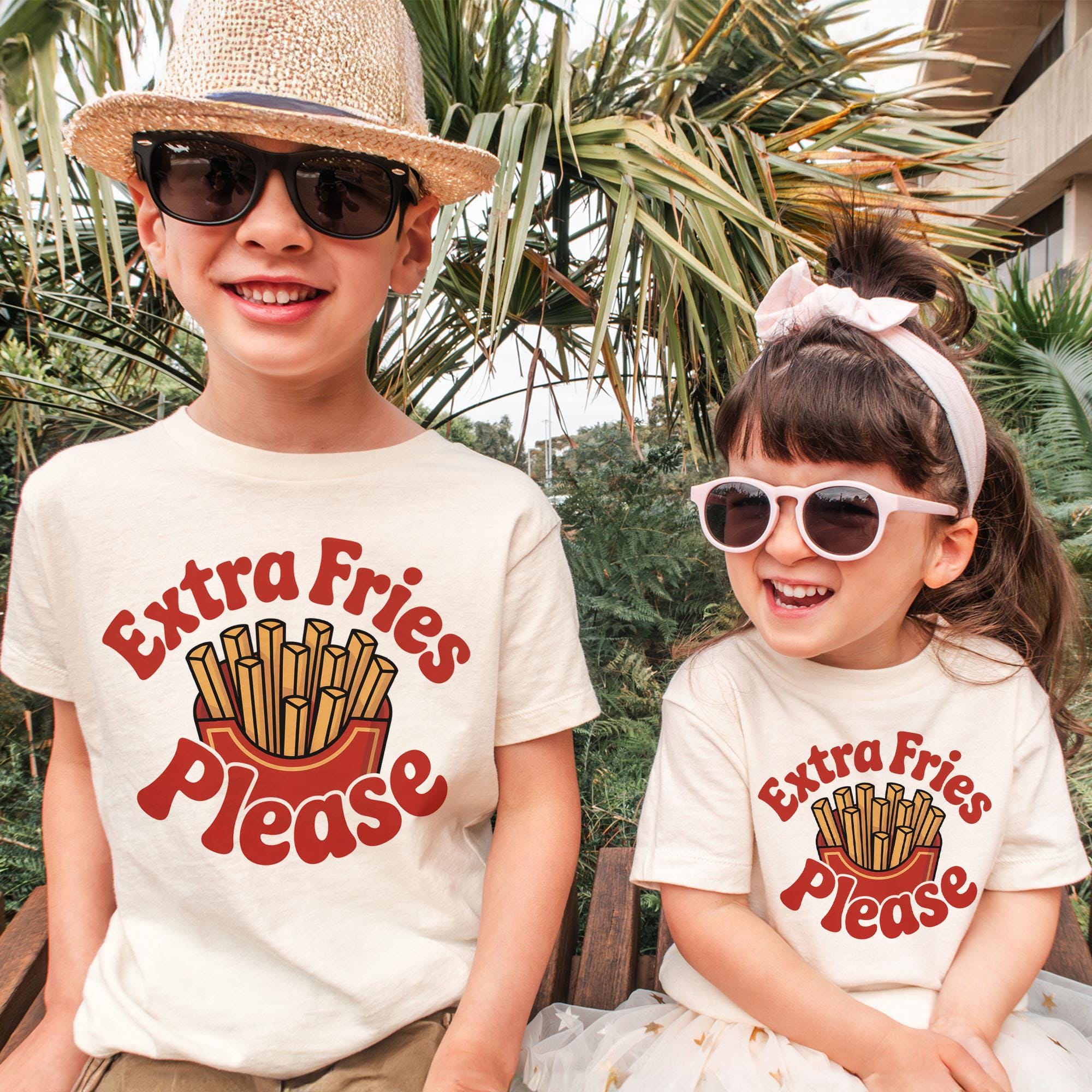 Extra Fries Please キッズシャツ - 面白いフライドポテトTシャツ 