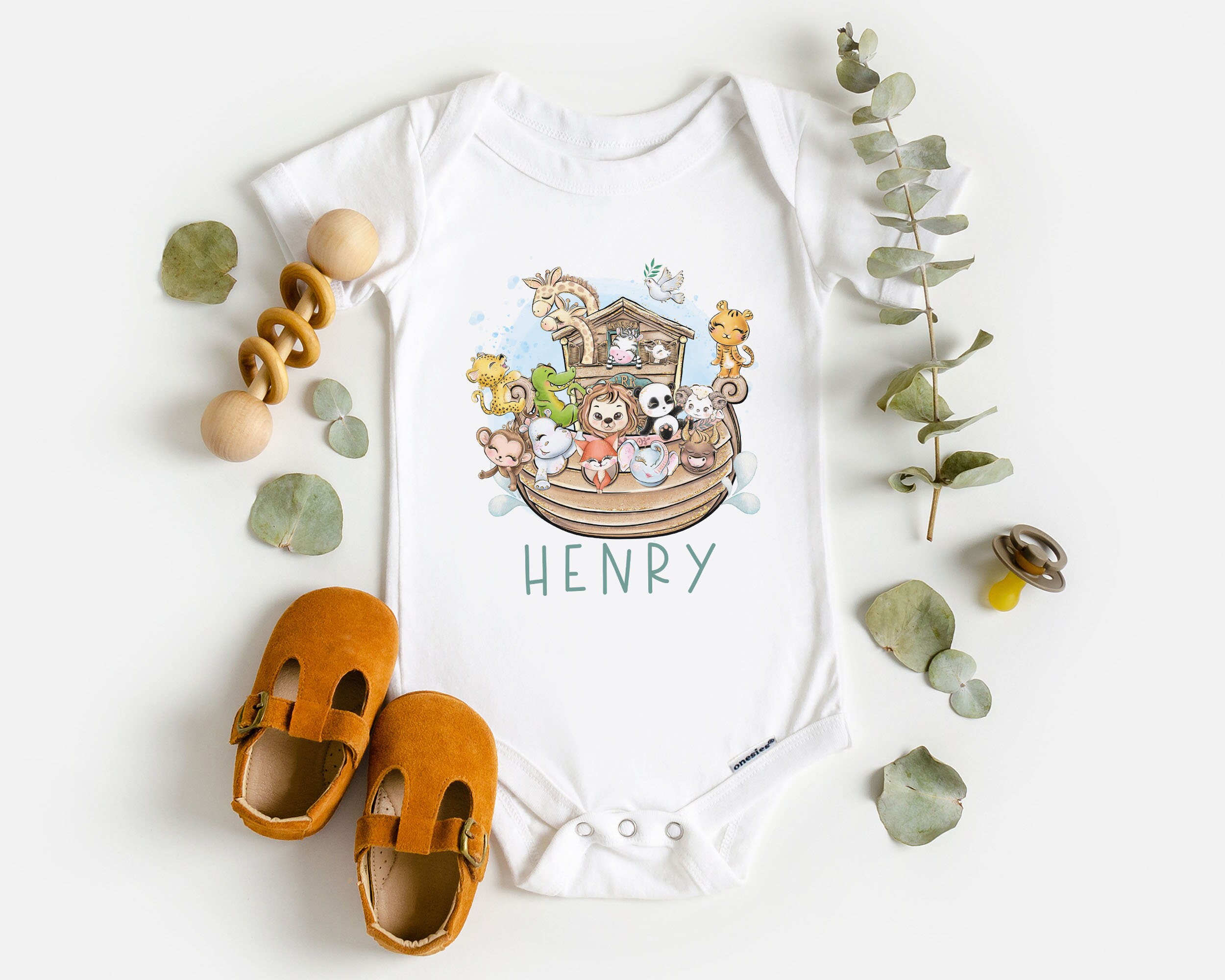 Noah's Ark Bible Story Baby Bodysuit - Cute Rascals 100% Cotton Onesie Royal Blue 12 Months