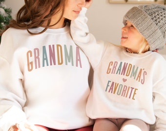 Grandma & Moi Sweatshirts - Grand-mère et Grand-mère’s Favorite Multi - Chemises assorties - Cadeau pour Grammy - Petit-enfant -Unisexe Sweat-shirt à col rond
