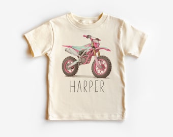 Personalized Pink Dirt Bike Toddler Shirt - Custom Motorcycle Kids Name Tee - Girls Toddler Youth Kids Boho Clothing