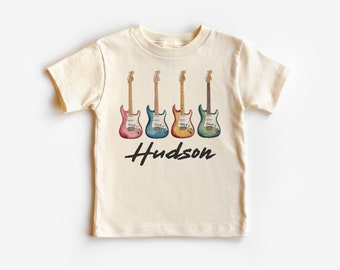 Personalisierte E-Gitarren in einer Reihe Kleinkind-Shirt, benutzerdefinierter Name Musikinstrumente, Rock & Roll-Musik-T-Shirt - Kleinkind-Jugend-Kinderkleidung