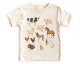 Camiseta infantil con estampado de animales de granja - Gráfico educativo de la granja para niños pequeños, adultos y jóvenes.