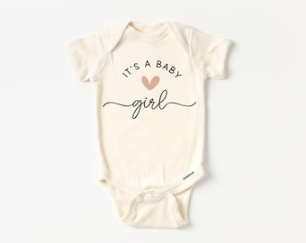 Its A Baby Girl Pink Heart Baby Onesie® - Cute Minimalist Gender Reveal Bodysuit - Coming Soon Natural Onesie®