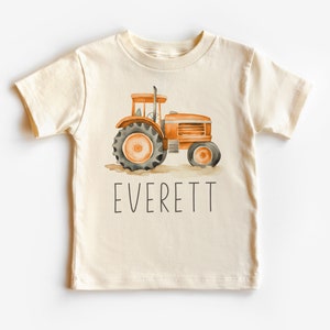 Personalized Tractor Toddler Shirt - Cute Custom Name Farmer Orange Farm Tractor Tee - Boho Natural Kids Shirts