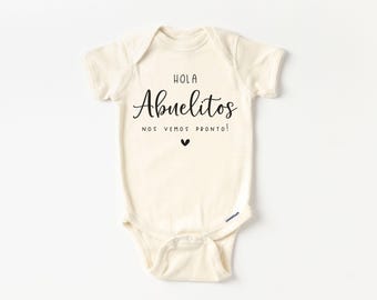 Hola Abuelitos Baby Onesie® - Cute Spanish Pregnancy Announcement Bodysuit - Grandparents To Be Gift - Coming Soon Natural Onesie®