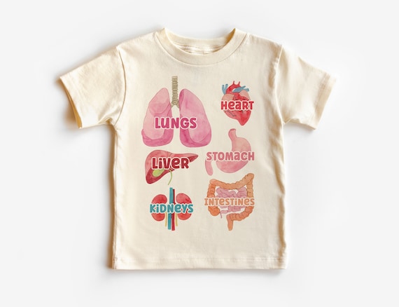 Fun Educational Anatomy Toddler Shirt - Body Parts Science Kids Learning Outfit - Liver, Heart, Lungs - Natural Toddler Youth & Adult Tee