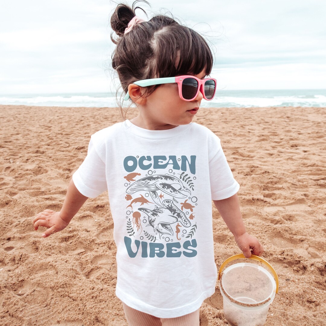 Retro Ocean Vibes Toddler Shirt - Hammerhead Shark and Whale