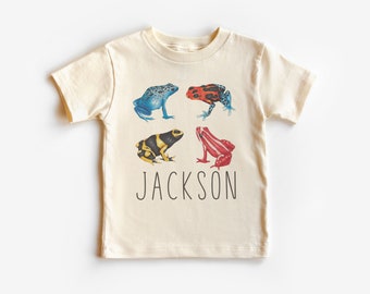 Gepersonaliseerde Poison Dart Kikkers Shirt, Aangepaste Kindernaam, Kikker Liefhebbers Tee, Jongen Meisje Verjaardagsfeestje Cadeau, Schattig Peuter Shirt