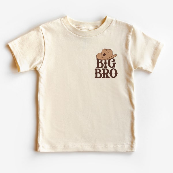 Big Bro Cowboy Hat Toddler Shirt For Boys - Big Brother Sibling Reveal Outfit - Rodeo Western Theme - Boho Natural Toddler & Youth Tee