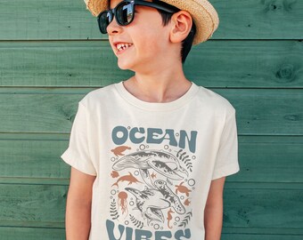 Retro Ocean Vibes Toddler Shirt - Hammerhead Shark and Whale