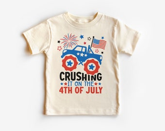 Crushing It On The 4th Of July Toddler Shirt - Patriotic Monster Truck American Flag - Happy Fourth - Boho Natural Kids & Youth Shirts