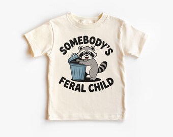 Camiseta infantil Retro Somebodys Feral Child - Roupa fofa e engraçada de guaxinim com lata de lixo para criança selvagem - Birras para crianças - Camiseta boho natural para crianças e jovens