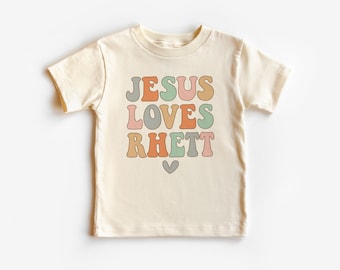 Custom Jesus Loves Me Toddler Shirt - Christian Kids Custom First Name T-Shirt - Boho Natural Toddler & Youth Tee