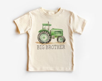 Big Brother Green Tractor Toddler Shirt - Cute Big Bro Farm Life Tee - Matching Sibling Outfit - Boho Natural Kids Shirts