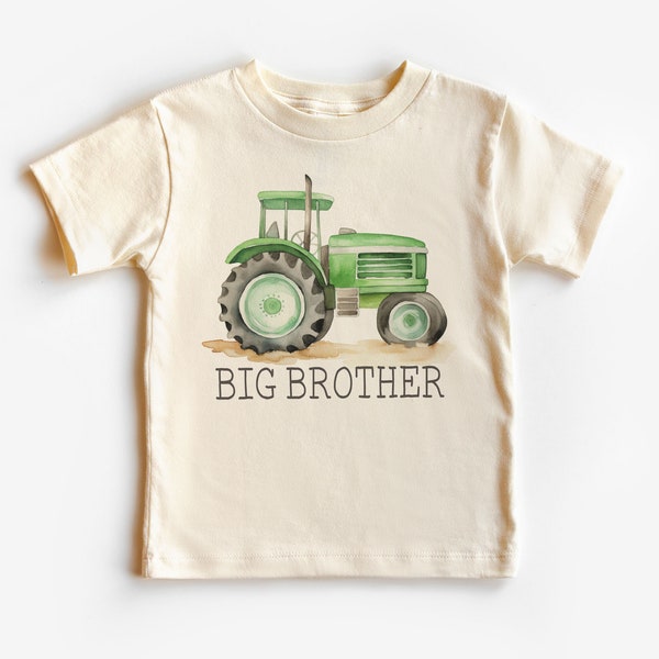 Big Brother Green Tractor Toddler Shirt - Cute Big Bro Farm Life Tee - Matching Sibling Outfit - Boho Natural Kids Shirts