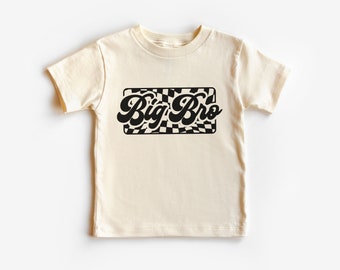 Big Bro Checkered Flag Toddler Shirt - New Big Brother Children's Clothing - Boho Natural Toddler & Youth Tee