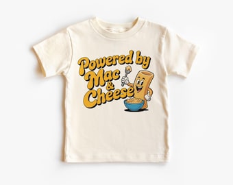 Fueled by Mac and Cheese – Cheesy Kids Foodie Shirt – Funny Pasta Lover Tee – Toddler Comfort Food Outfit – Cute Macaroni Gift