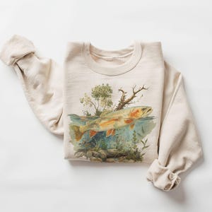 Retro Cutthroat Trout Underwater Scene Sweatshirt - Fly Fishing Gift - River Trout Fish Habitat Outfit -  -  Boho Unisex Crewneck Sweatshirt
