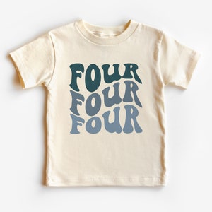 Retro Fourth Birthday Toddler Shirt - Boys Groovy 4th Birthday Kid&#39;s Tee - Birthday Party Theme - Boho Natural Toddler & Youth Tee