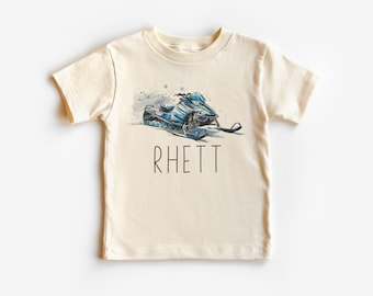 Personalized Snowmobile Toddler Shirt - Cute Custom Name Snow Machine Tee - Boho Natural Kids Shirts