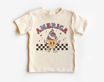 America Cute Ice Cream Toddler Shirt - 4th Of July Outfit - Happy Fourth Tee - Boho Natural Kids & Youth Shirts