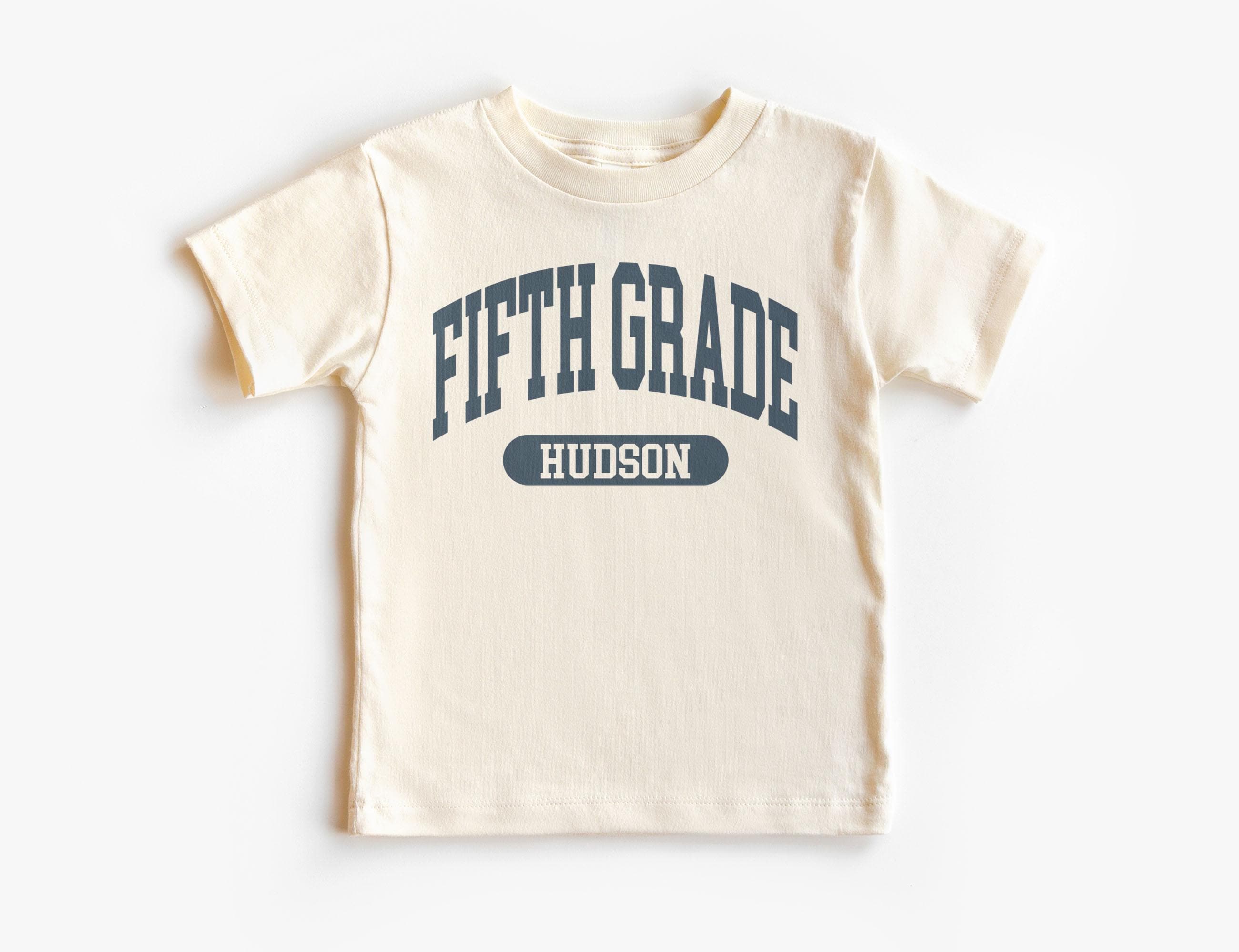 Personalized Fifth Grade Varsity Kids Shirt - Custom Name 5th Grade Crew Shirt - First Day Of School - Boho Natural Kids Youth & Adult Tees