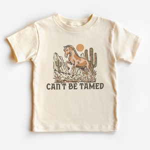 Grappig peuterpaardshirt, Cowboy Cowgirl kan niet getemd worden, Western Desert Country Vacation, Retro Boho Natural Kids Shirts Romper