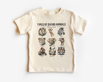 Types Of Safari Animals Toddler Shirt - Animals Field Guide Kids Tee - Future Zoologist - Boho Natural Kids & Youth Shirts