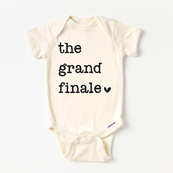 The Grand Finale Baby Onesie® - Cute Minimalist Last Baby Pregnancy Announcement Bodysuit - Coming Soon Natural Onesie®