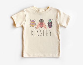 Personalized 3 Cute Bugs In A Row Toddler Shirt - Cool Retro Girls Insect Custom Tee - Future Entomologist -Boho Natural Kids & Youth Shirts
