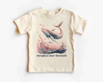 Humpback Whale Toddler Shirt - Cute Ocean Aesthetic - Protect Our Oceans - Respect The Locals - Natural Toddler & Youth Tee